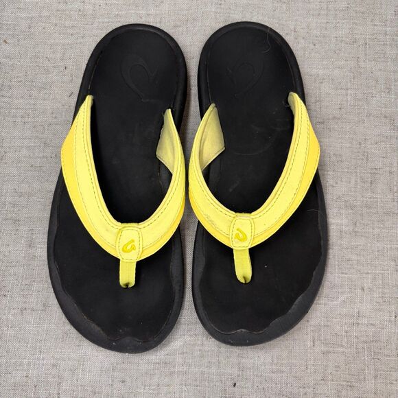 Olukai Ohana Flip Flops Beach Sandals Neon Yellow & Black Women's Size 5 - Picture 4 of 10